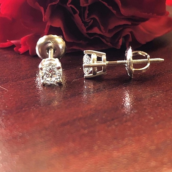 1.4 Carat D-E Color Lab Grown Diamond Stud Earrings in 14k White Gold - Picture 6 of 6